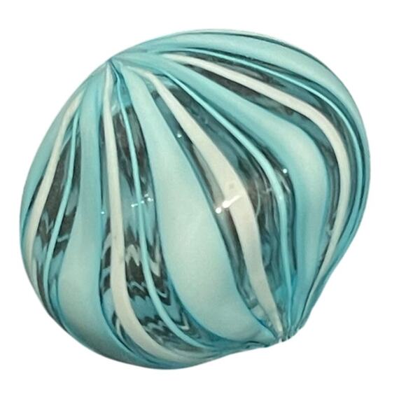 Small Handblown Glass Blue & White Striped Home Accent 1" Long - Picture 1 of 4